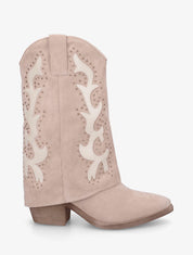Bottes cloutées style santiag en suédine - Beige - 1