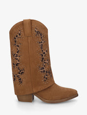 Bottes cloutées style santiag en suédine - Camel - 1