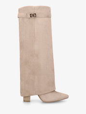Bottes en suédine à revers - Beige - 1