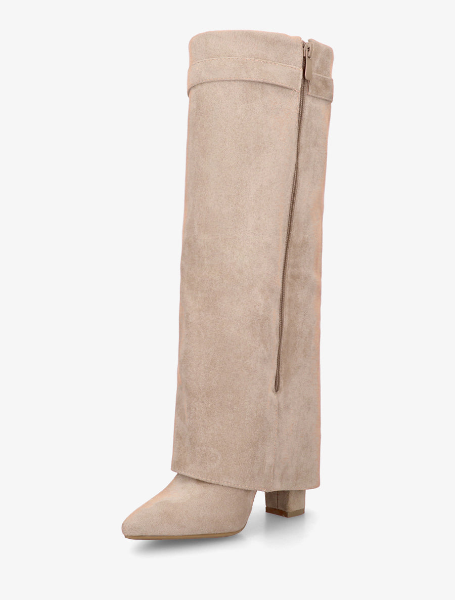 Bottes en suédine à revers - Beige - 3