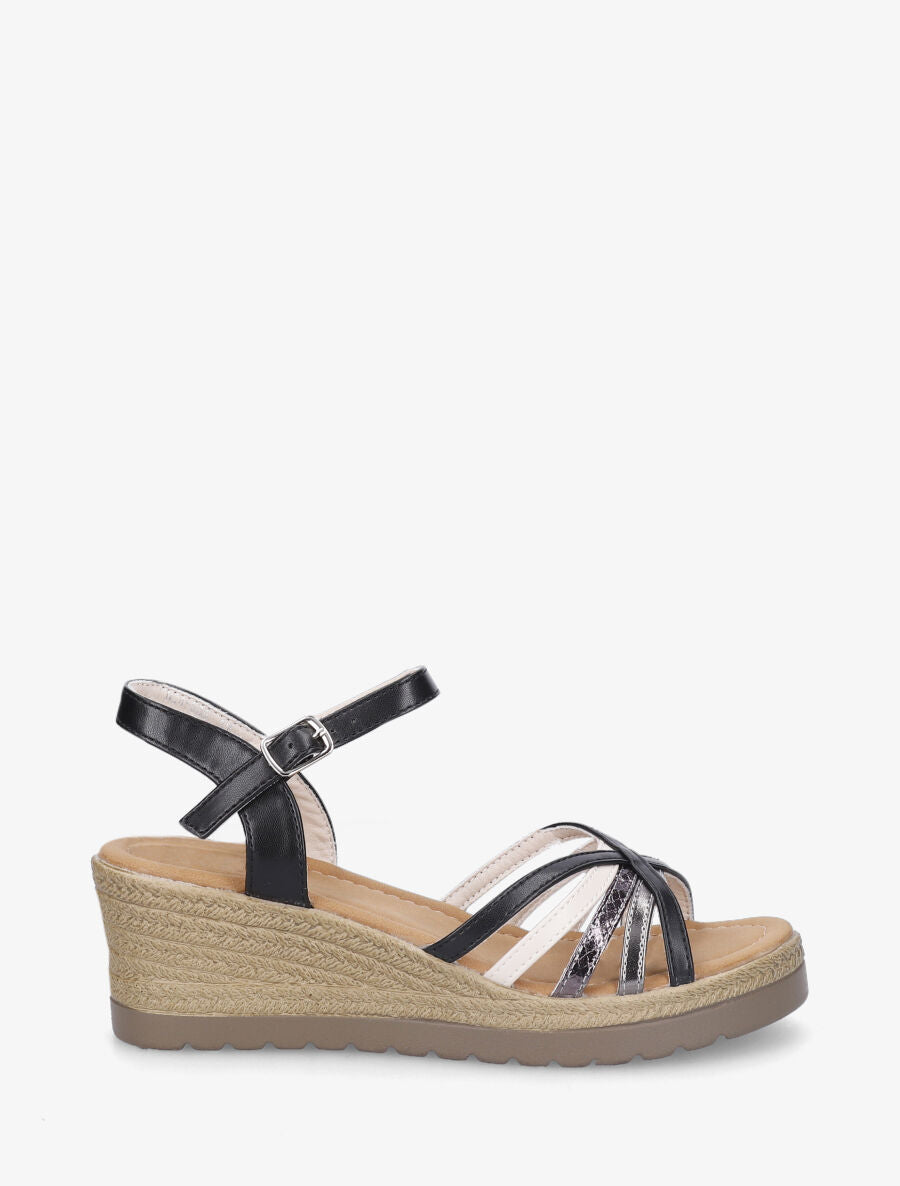 Sandales compensées brides croisées - Noir - 1
