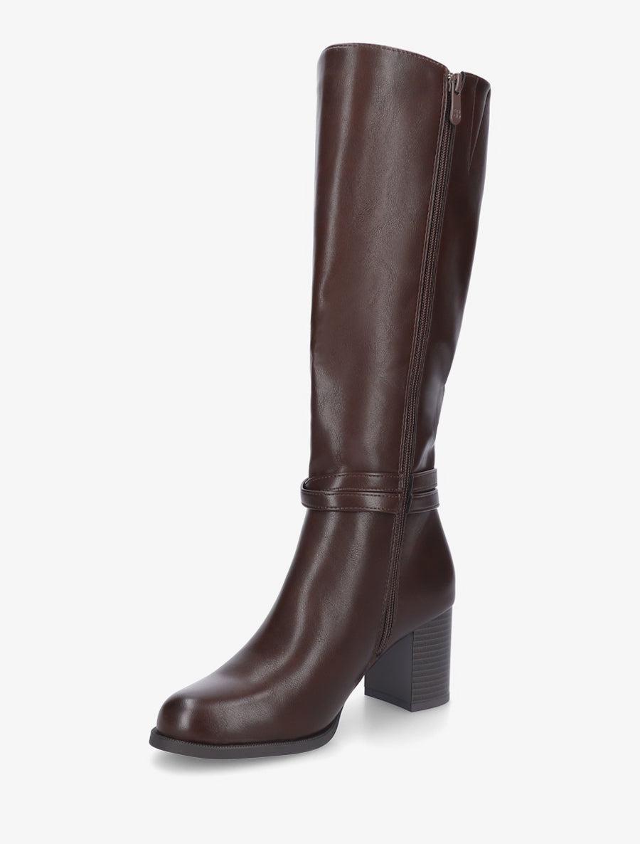 Bottes classqiues à talon en simili - Marron - 3