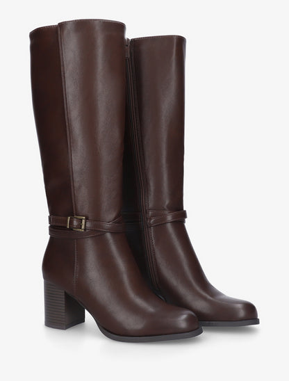Bottes classqiues à talon en simili - Marron - 4