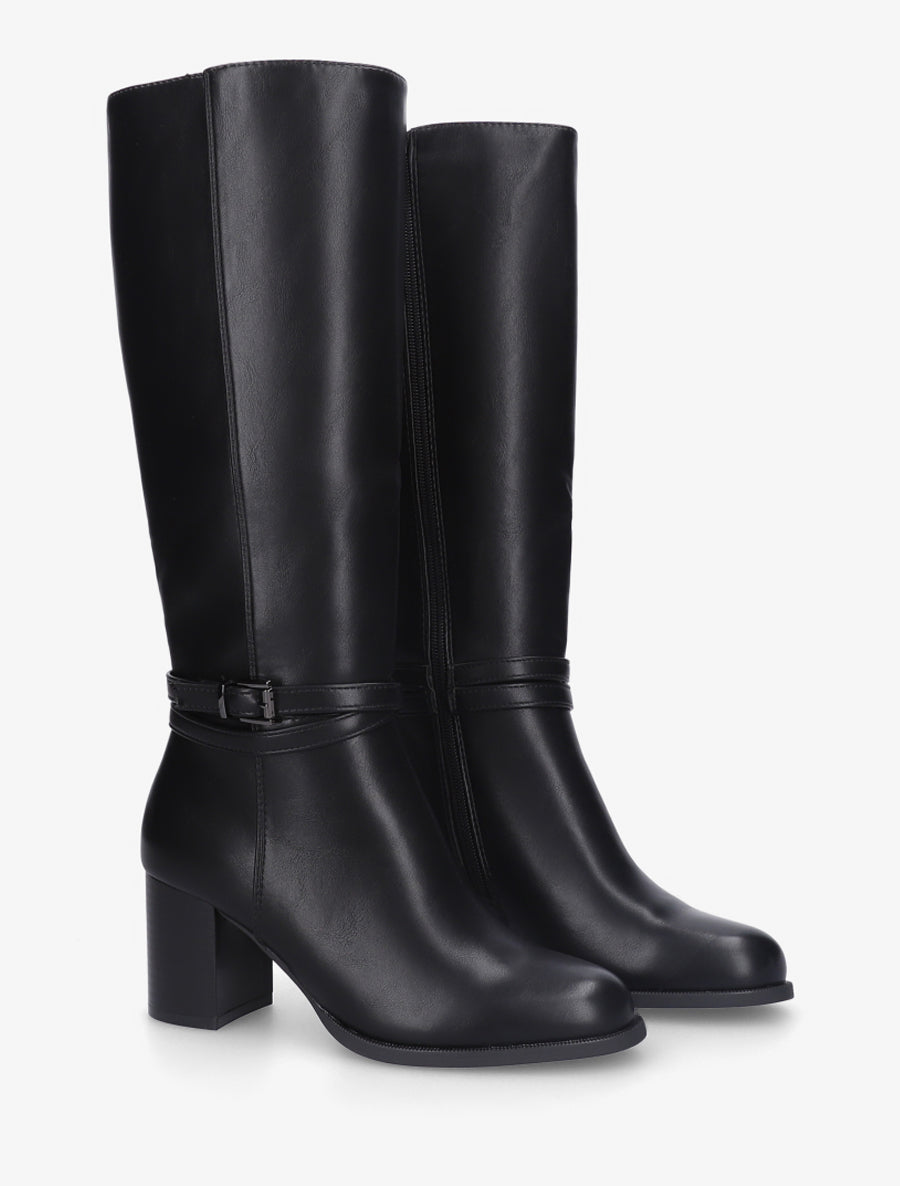 Bottes classqiues à talon en simili - Noir - 4