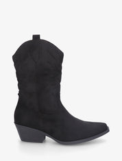 Bottines style santiags en suédine - Noir - 1