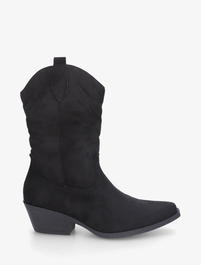 Bottines style santiags en suédine - Noir - 1