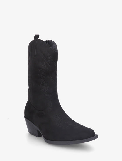 Bottines style santiags en suédine - Noir - 2