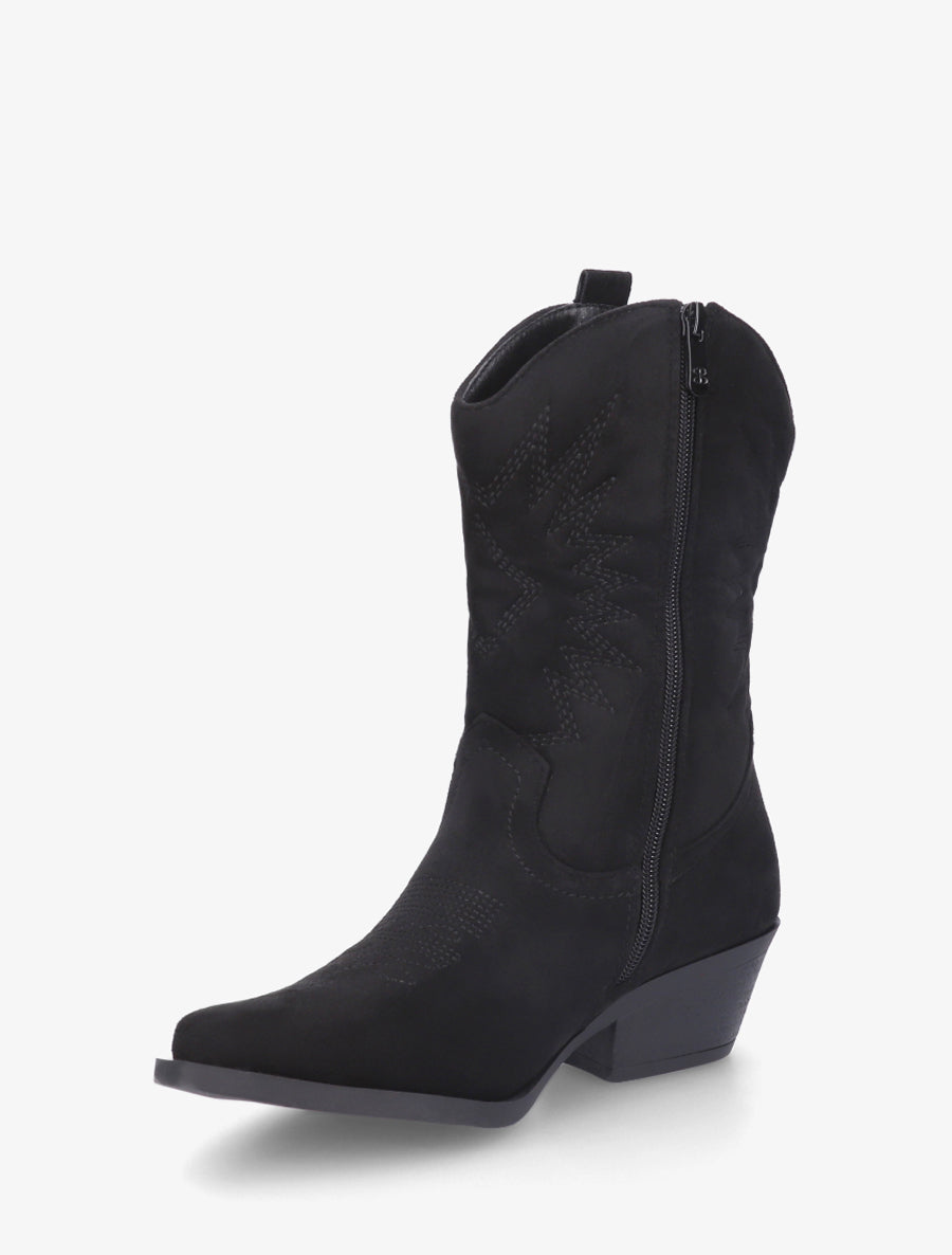 Bottines style santiags en suédine - Noir - 3