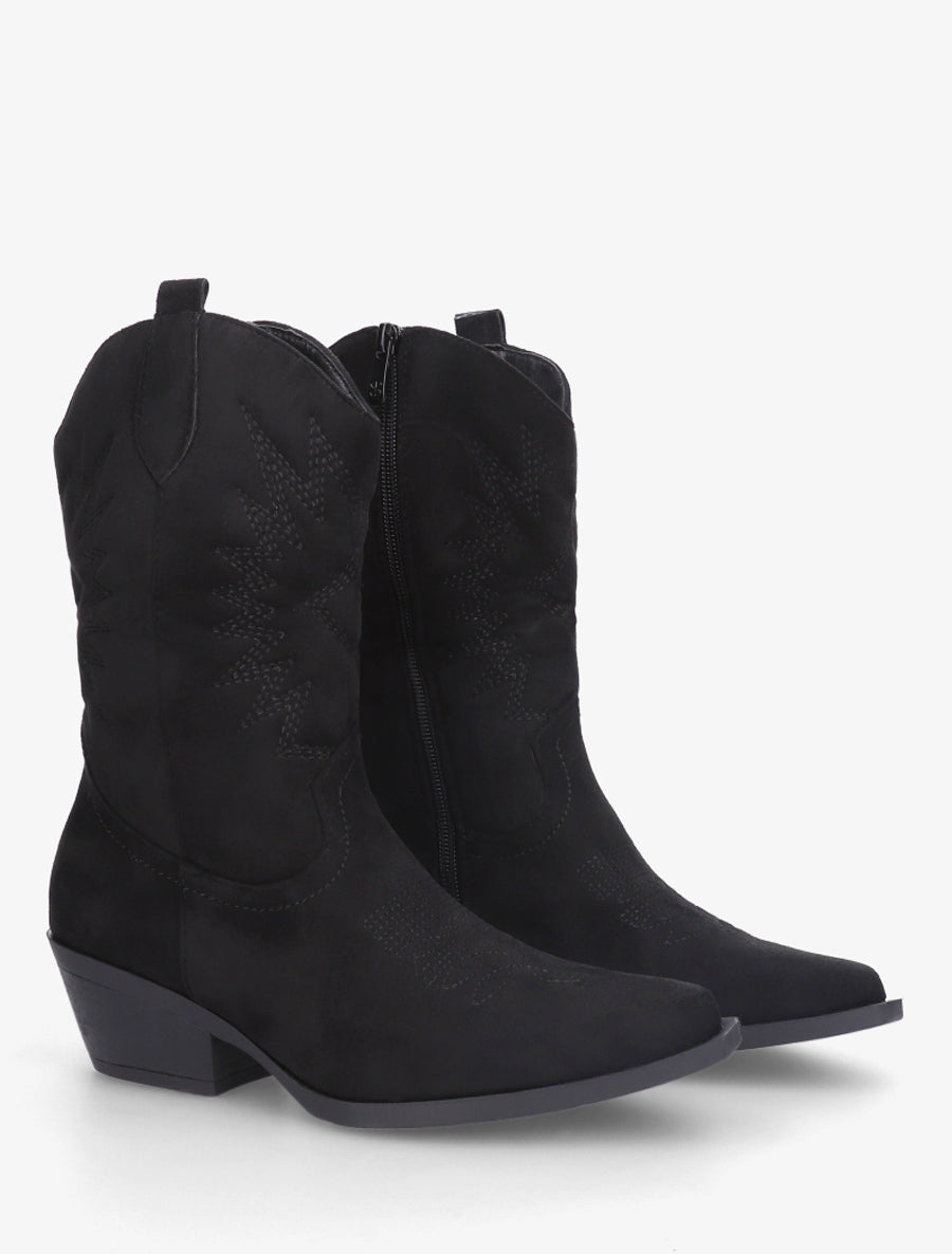 Bottines style santiags en suédine - Noir - 4