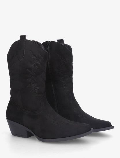 Bottines style santiags en suédine - Noir - 4