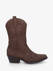 Bottines style santiags en suédine - Marron - 1