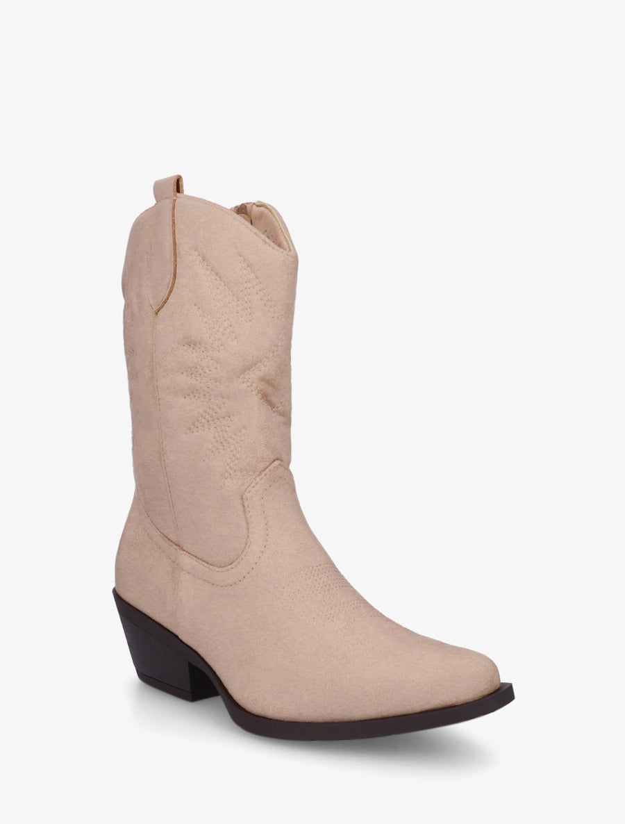 Bottines style santiags en suédine - Beige - 2