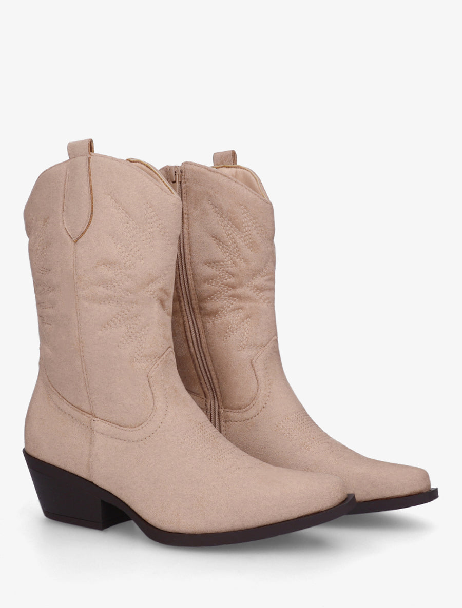 Bottines style santiags en suédine - Beige - 4