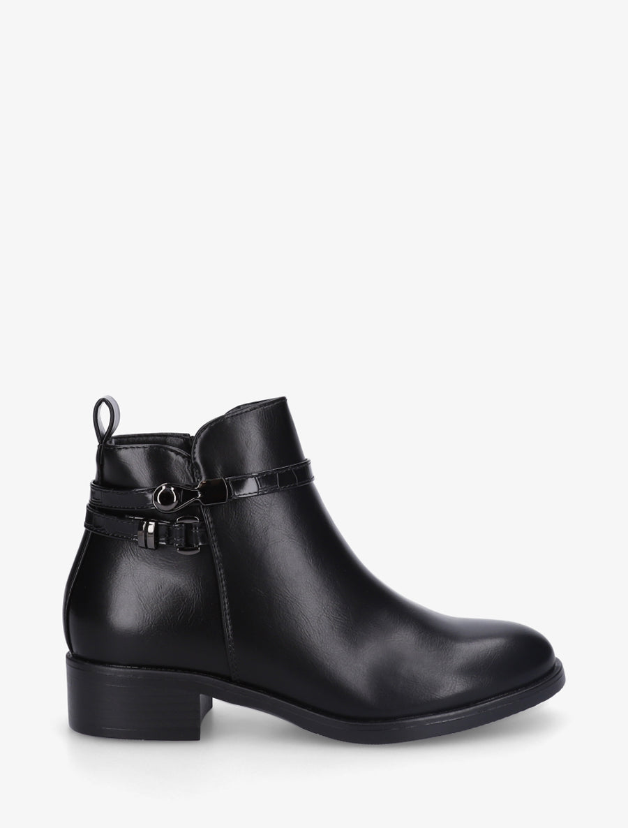 Bottines en simili à lannière imprimé croco - Noir - 1