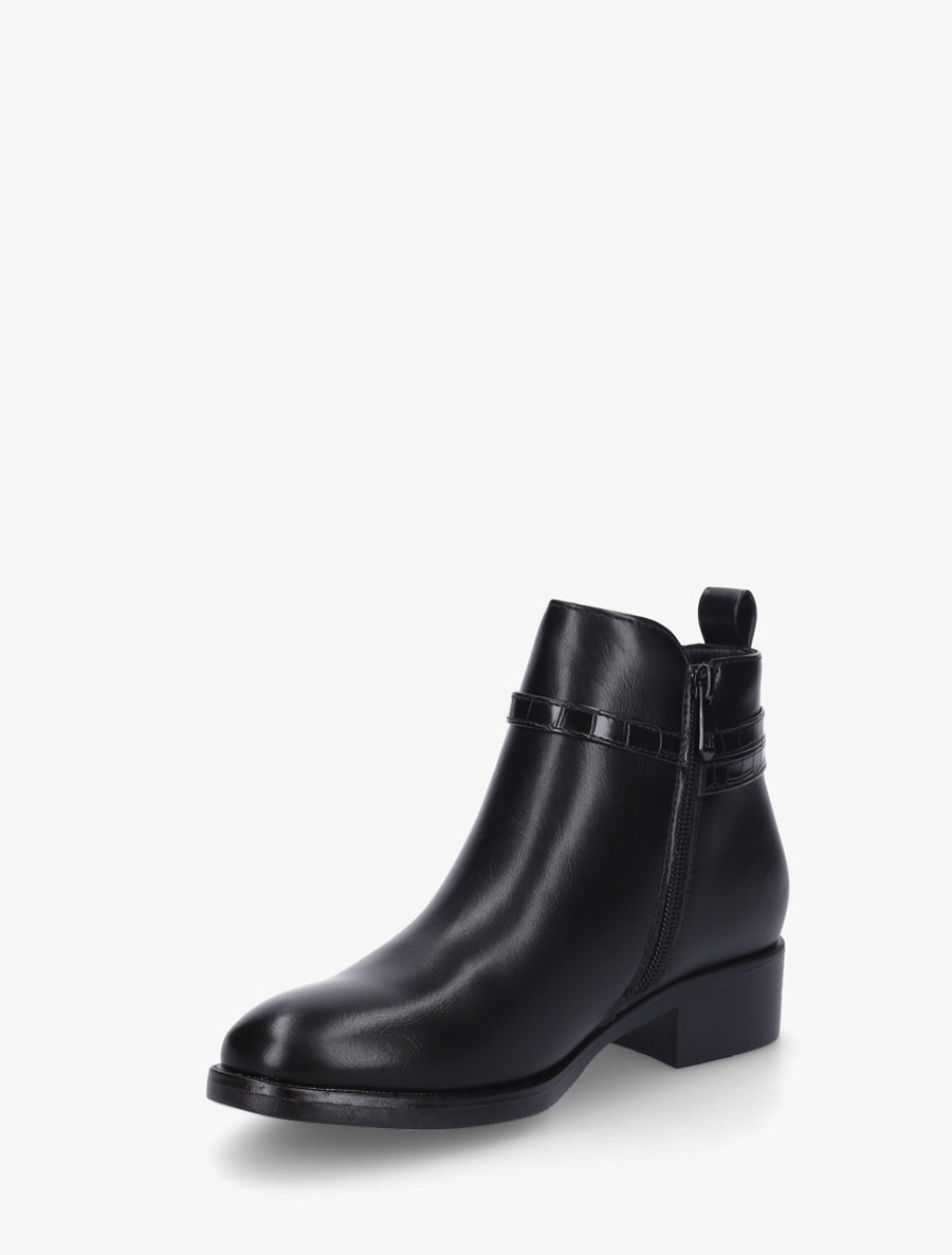 Bottines en simili à lannière imprimé croco - Noir - 3