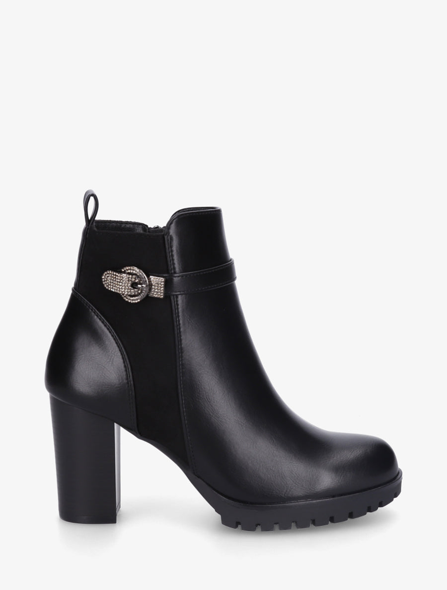 Bottines bi-matière à boucle strassée - Noir - 1
