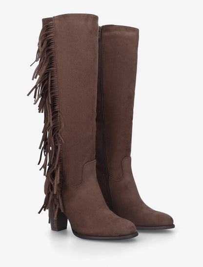 Bottes en suédine à franges - Marron - 4