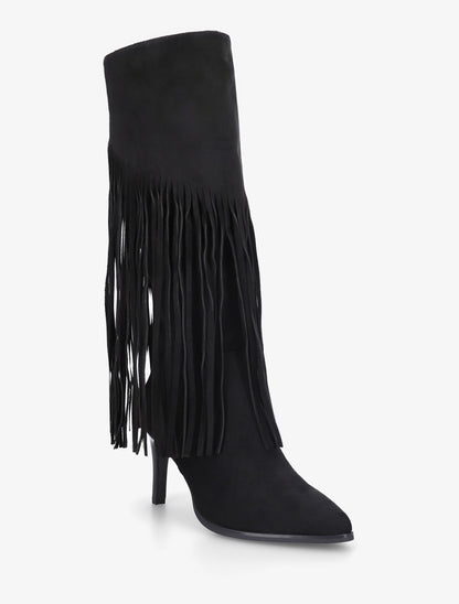 Bottes frangées en suédine - Noir - 2
