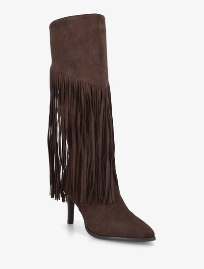 Bottes frangées en suédine - Marron - 2