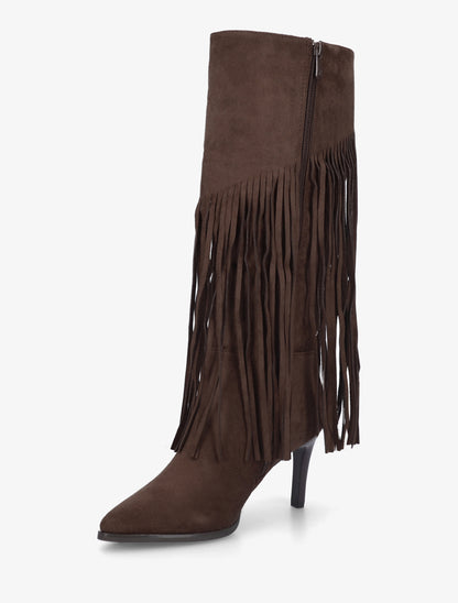 Bottes frangées en suédine - Marron - 3