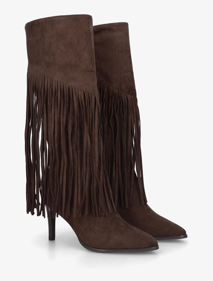 Bottes frangées en suédine - Marron - 4