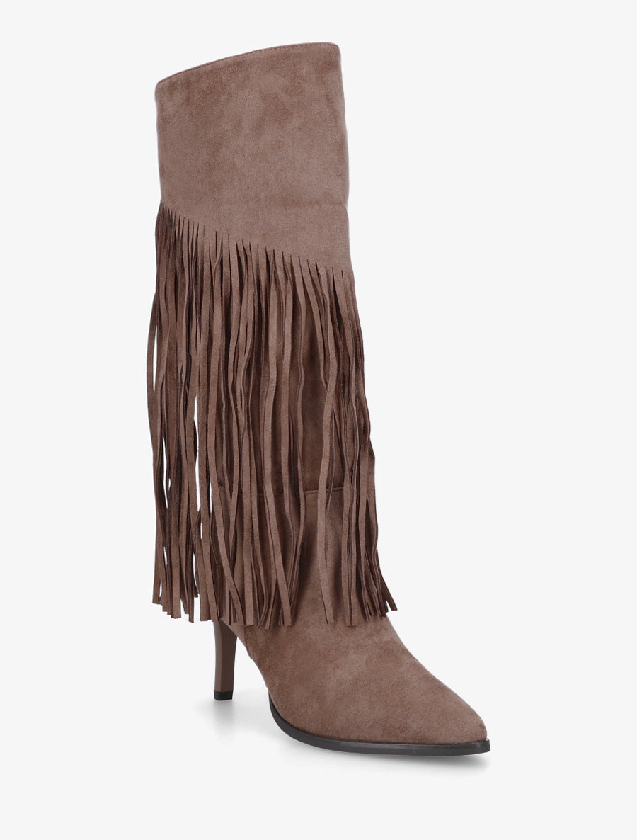 Bottes frangées en suédine - Taupe - 2