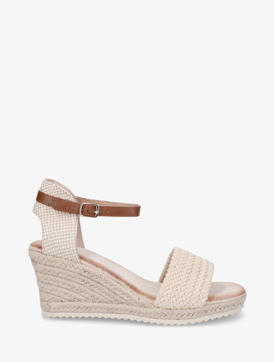 Sandales compensées à semelle en raphia - Beige - 2