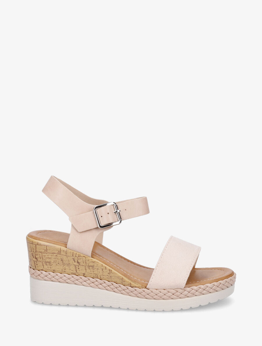 Sandales compensées bi-matière - Beige - 5