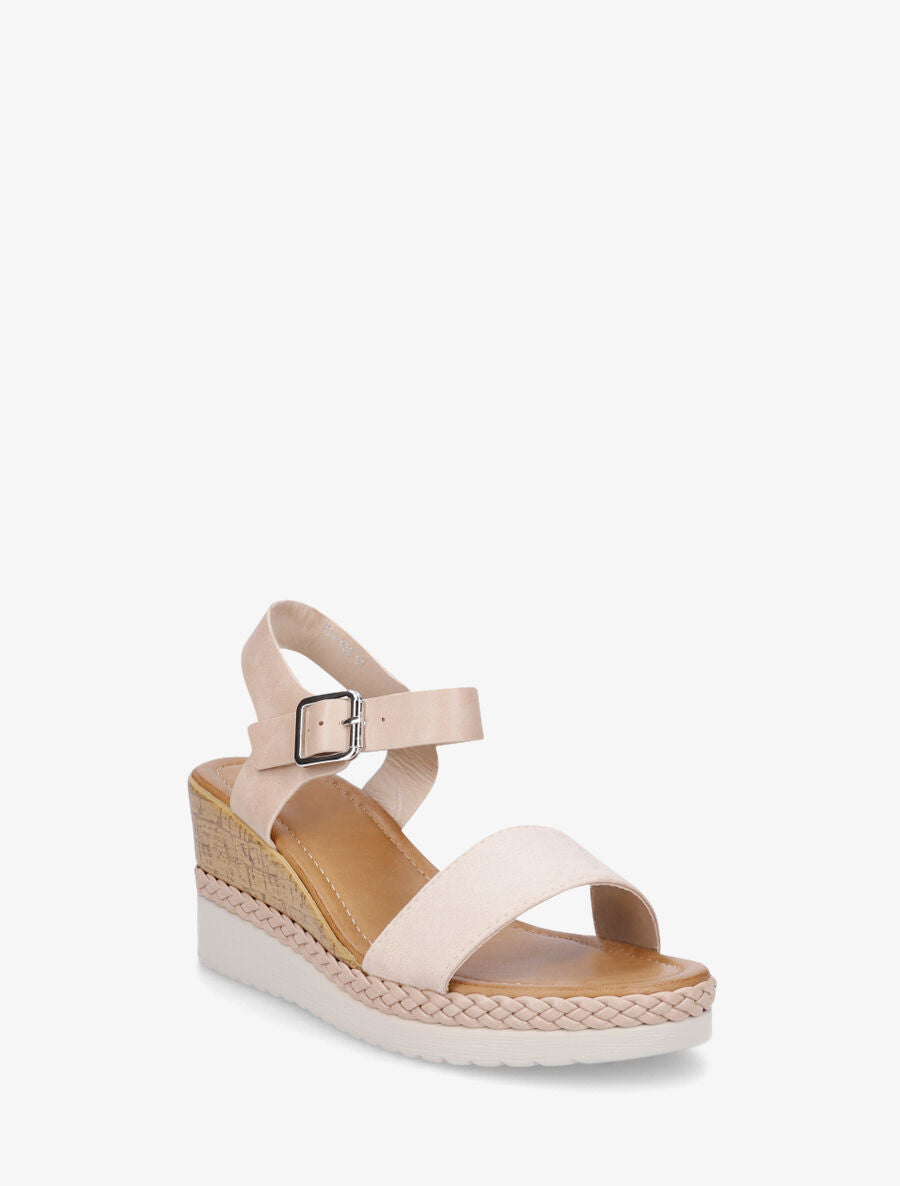 Sandales compensées bi-matière - Beige - 2