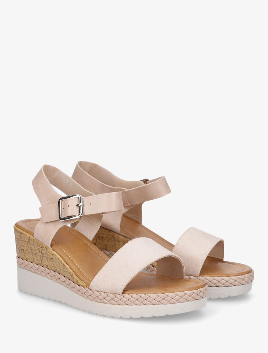 Sandales compensées bi-matière - Beige - 4