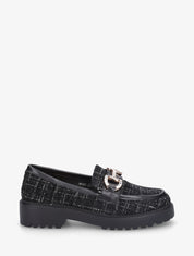 Mocassins en tweed à boucle strassée - Noir - 1
