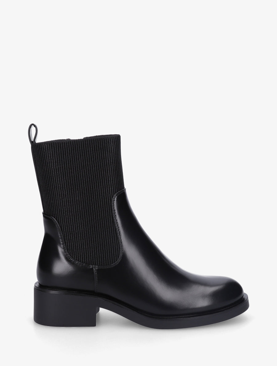 Bottines en simili et tissu côtelé - Noir - 1