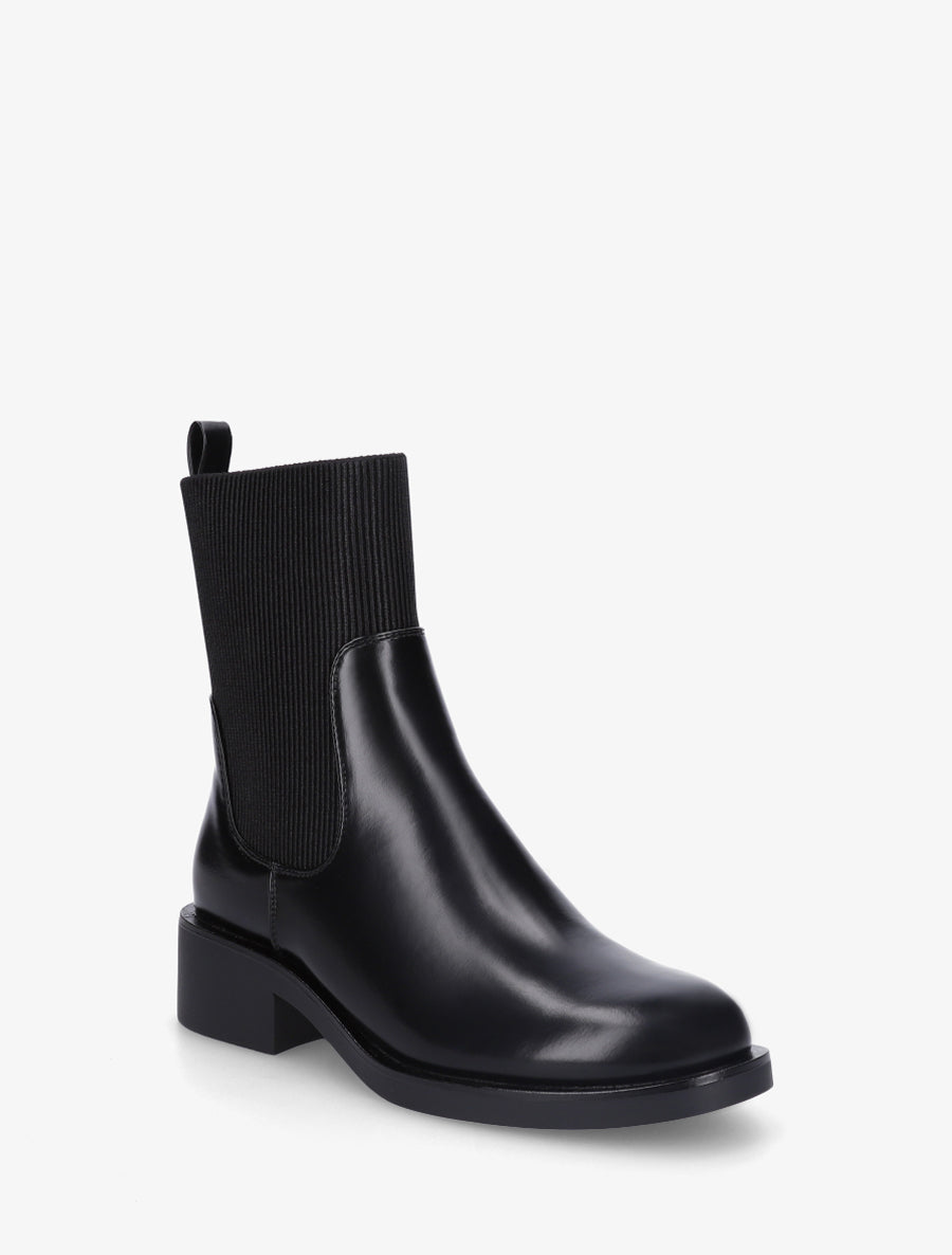 Bottines en simili et tissu côtelé - Noir - 2