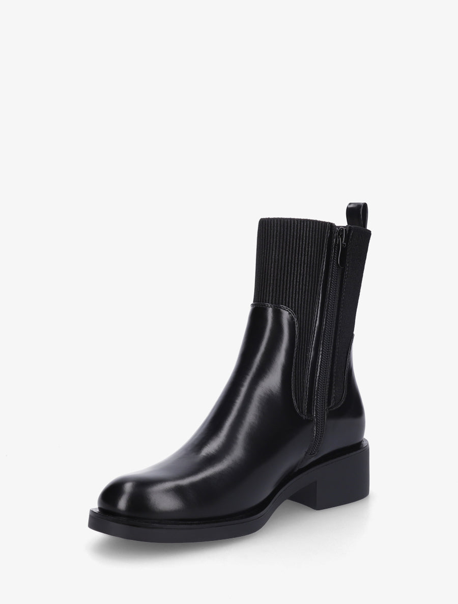 Bottines en simili et tissu côtelé - Noir - 3