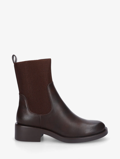 Bottines en simili et tissu côtelé - Marron - 1