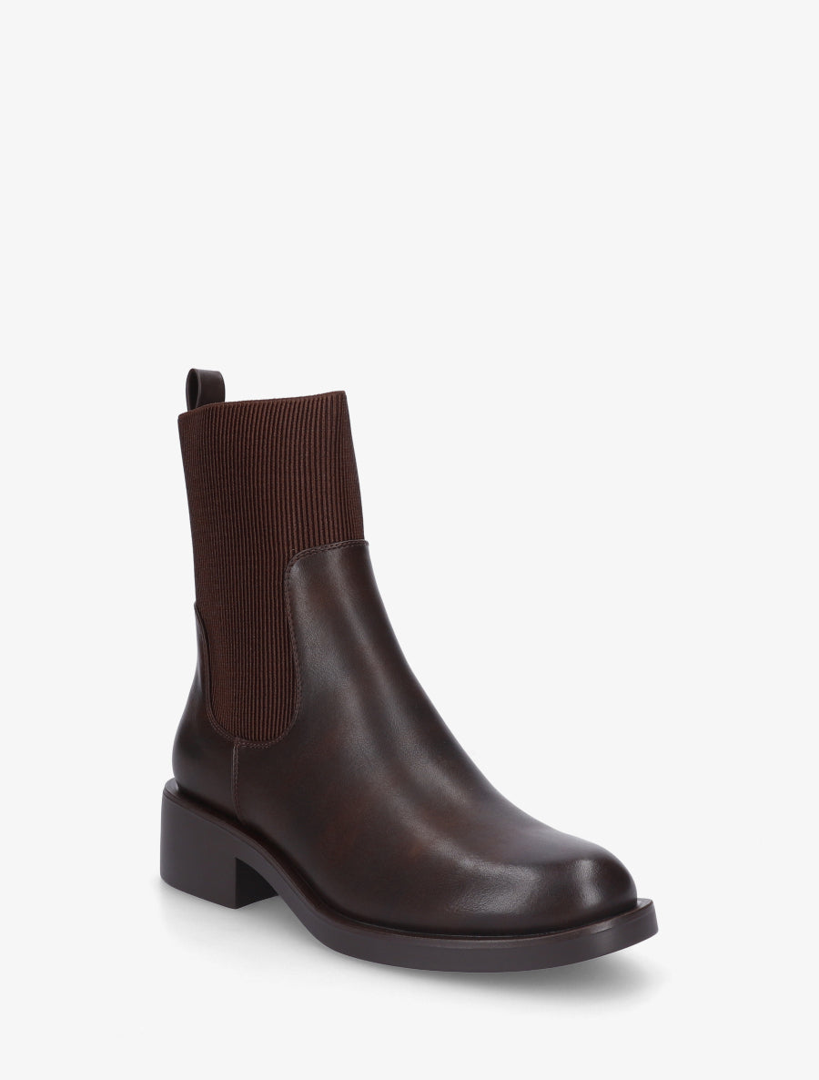 Bottines en simili et tissu côtelé - Marron - 2