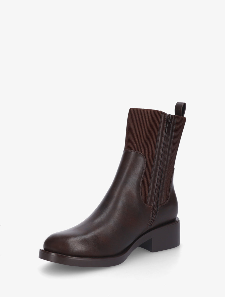 Bottines en simili et tissu côtelé - Marron - 3