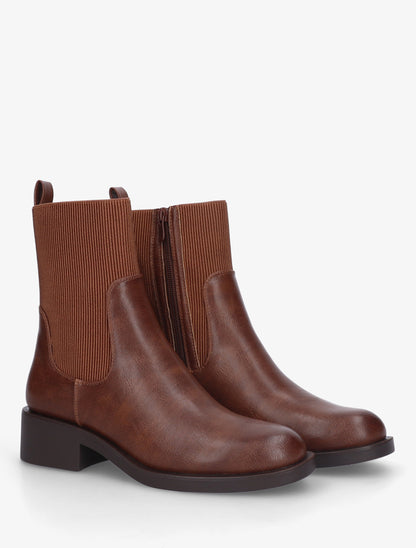Bottines en simili et tissu côtelé - Camel - 4
