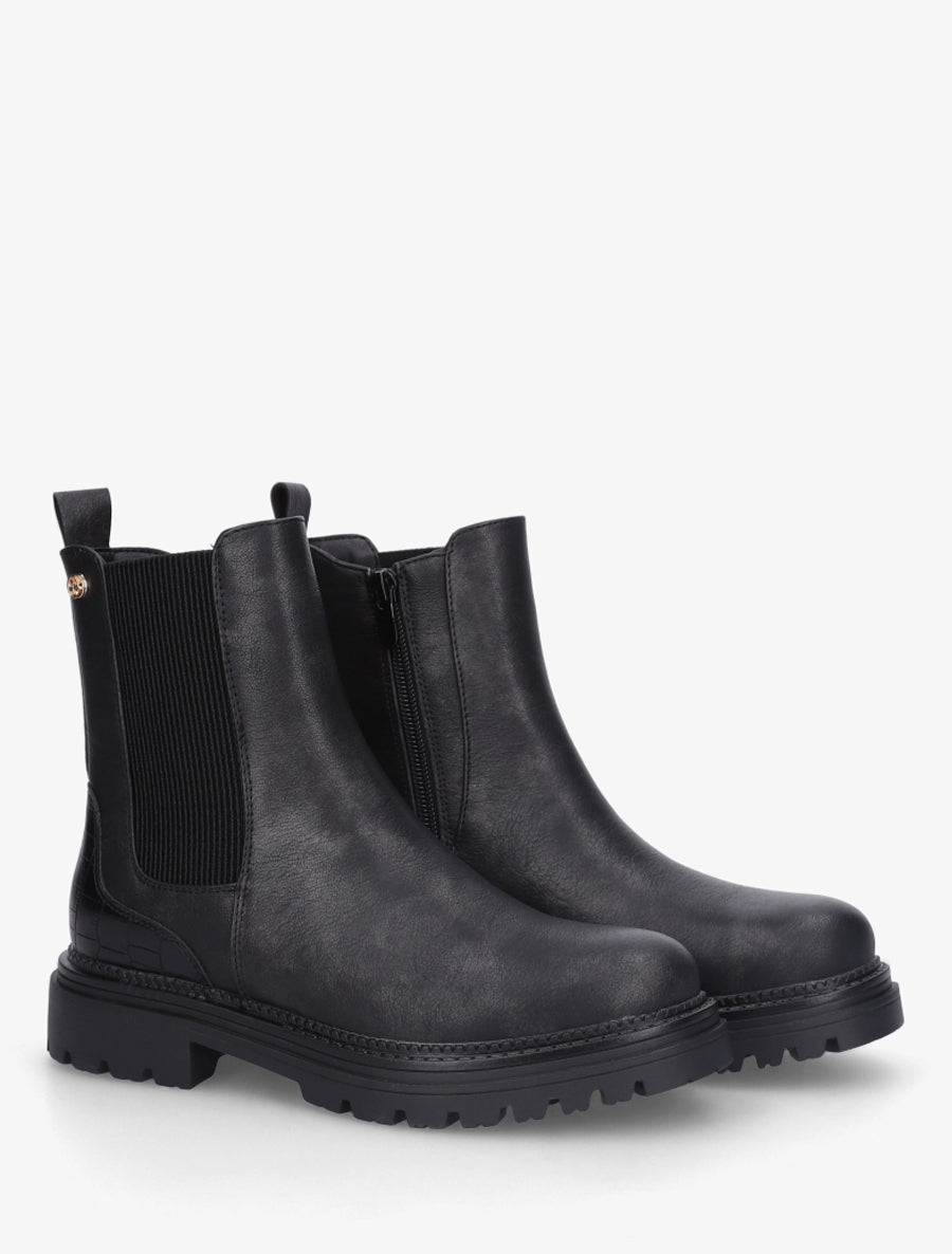 Bottines à semelle crantée et contrefort croco - Noir - 4