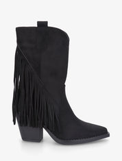 Bottines en suédine à franges - Noir - 1