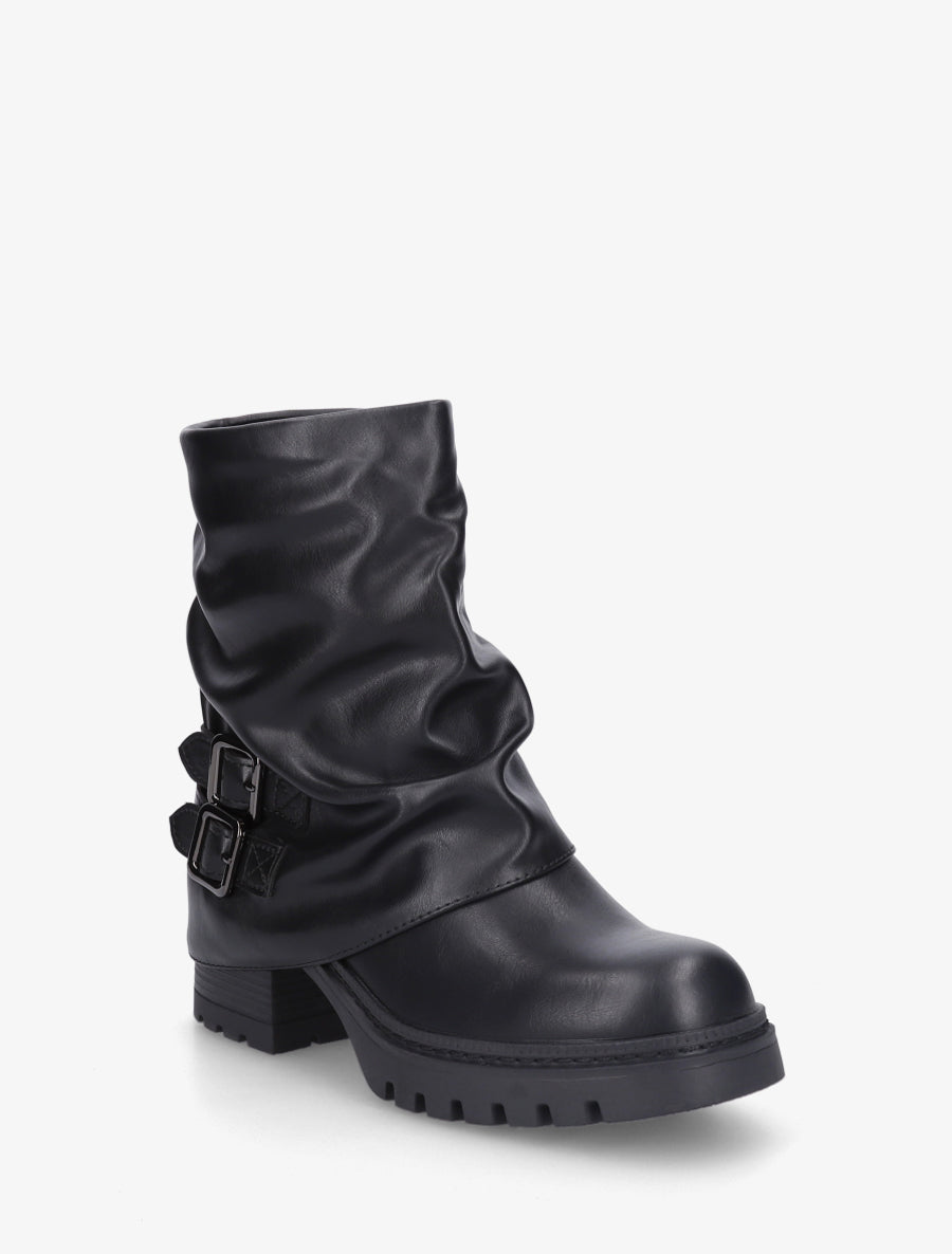 Bottines montantes à revers et boucles - Noir - 2