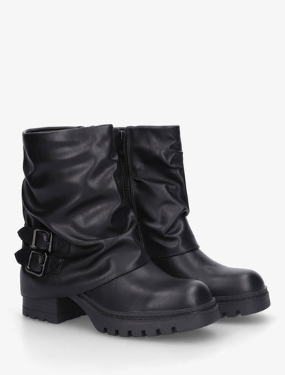 Bottines montantes à revers et boucles - Noir - 4