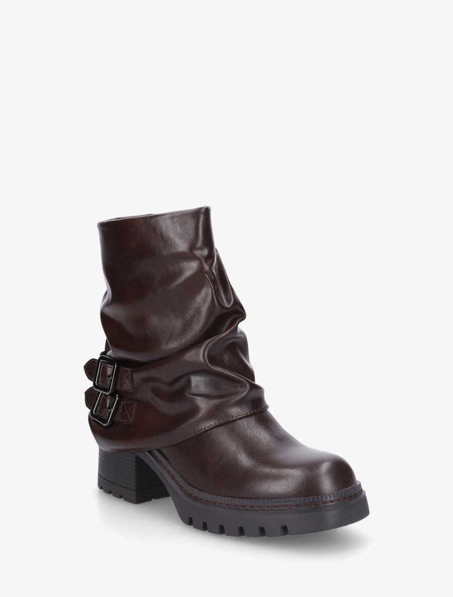 Bottines montantes à revers et boucles - Marron - 2