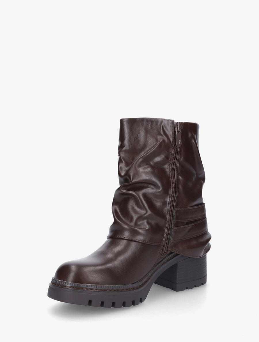 Bottines montantes à revers et boucles - Marron - 3