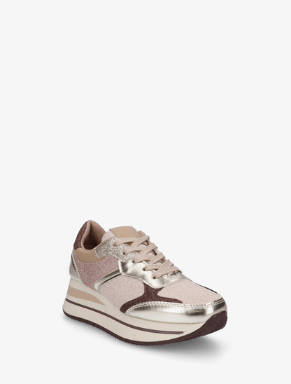 Baskets pailletées à plateforme - Taupe - 2