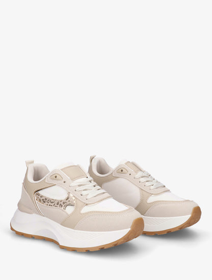 Baskets bimatière à détail léopard - Beige - 4