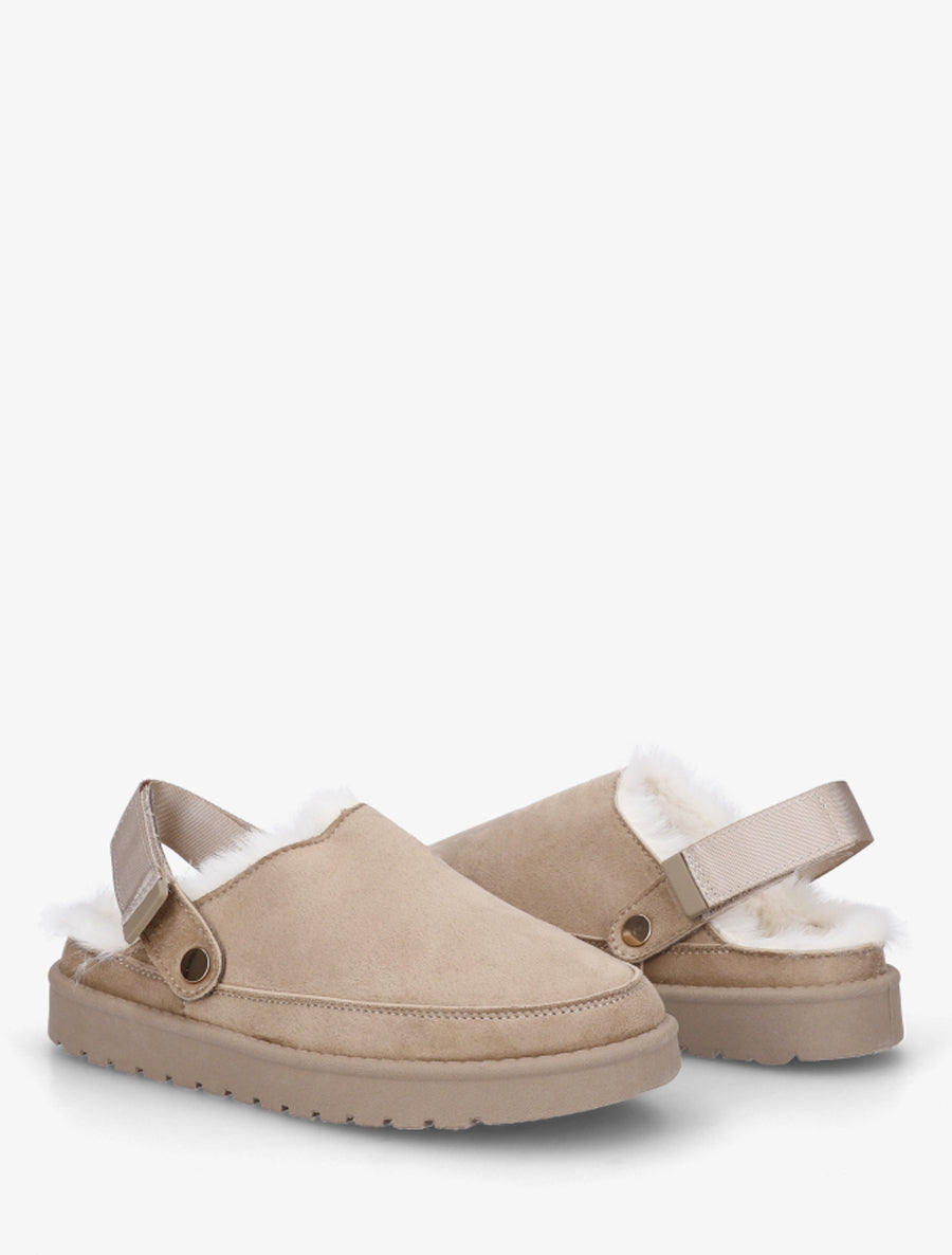 Mules fourrées en suédine - Taupe - 4