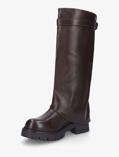 Bottes à revers et empiècement cadenas - Marron - 3