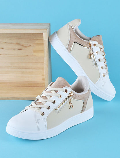 Baskets à zip en simili - Beige - 1