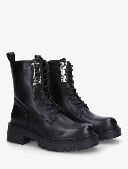 Bottines montantes à lacets et emiècement métal - Noir - 4